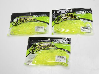 60pcs  Mister Twister 4TSF20-10 Tail Grub 4'' Chartreuse (3 Packs of 20)