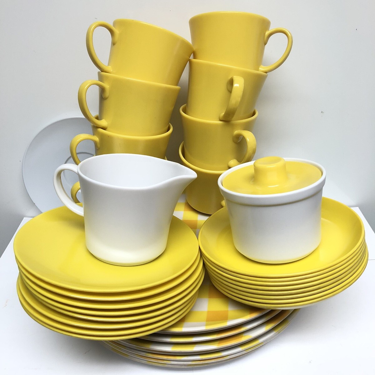 Vintage Texas Ware Canary Yellow Melmac Dinner Plates Cups Sugar