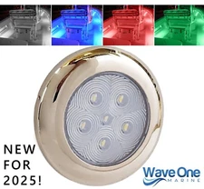 Wave One Marine | SURFACE Mount LED RGBW 2.75" Stainless Courtesy Boat RV Light