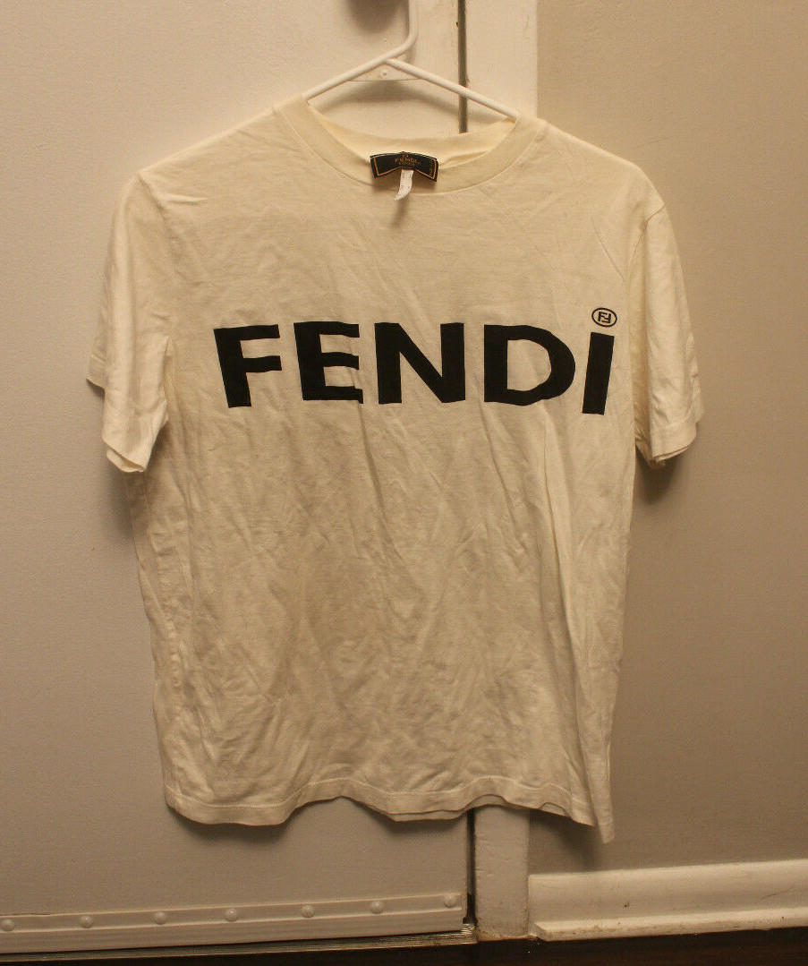 Auth FENDI Big Logo Cotton Basic T Shirt Short Sleeve Size 42S/M  