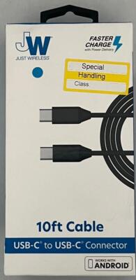 Just Wireless 10' TPU USB C to USB C Power Delivery Cable - Black
