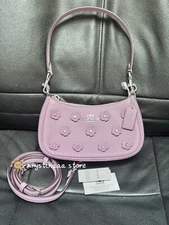 NWT Coach Teri Mini Crossbody Bag With Floral Applique CAJ98 Silver/Lilac