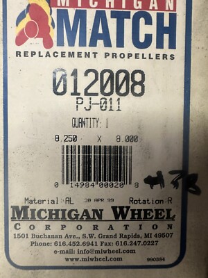 NEW OLD STOCK Michigan Wheel 012008 8-1/4 x 8 RH Outboard Propeller