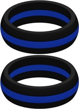 Two 2 Thin BLUE Line Silicone Rings Active Wedding Band Replacement Pick Size