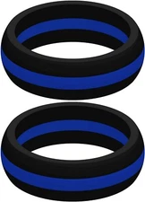 Two (2) Thin BLUE Line Silicone Rings Active Wedding Band Replacement Pick Size