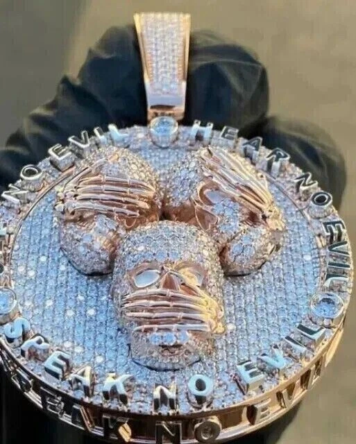 Pingente masculino caveira clássico diamante corte redondo 12 quilates criado em laboratório ouro rosa 14K por cima - Imagem 4 de 4