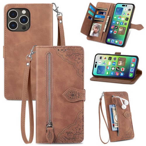 For iPhone 16e 2025/16 Pro Max/15/14 Leather Zipper Wallet Stand Case with Strap - Picture 20 of 47