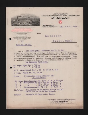 HERFORD, Letter 1927, Fr. Streuber Herford Iron Sheet Metalware Factory Galvanizing Plant