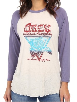Obey TIGER STRIKE RAGLAN Cream Violet Contrast 3/4 Sleeve (D) Junior's Shirt