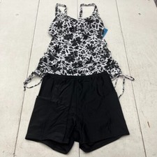 Halcurt Black White Floral 2 Piece Tankini Suit W/Pockets Women's Size XL NEW