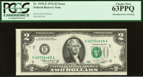 1976 $2 Federal Reserve Note PCGS 63PPQ - Misaligned Face Printing - Error Note - Picture 2 of 3