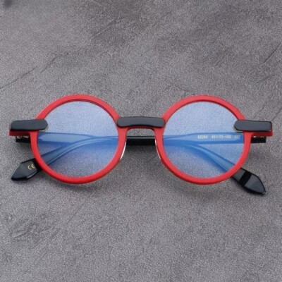 Acetate Retro Round Eyeglasses Frames Color Block Glasses White Mens Womens 