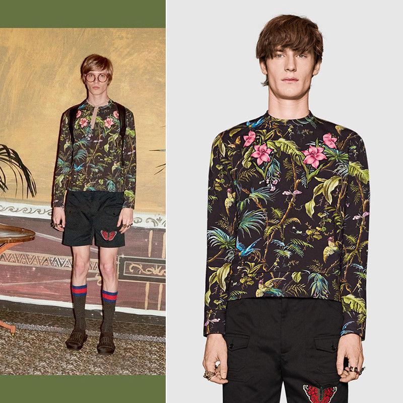 $1200 Gucci Men Black/Green Tropical Jungle Felted Cotton $1200 Gucci Men Black/Green Tropical Jungle Felted Cotton