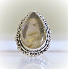 GOLDEN RUTILE QUARTZ NATURAL GEMSTONE 925 STERLING SILVER JEWELRY RING 3 TO 12