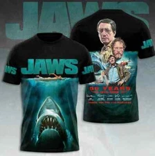 Jaws 50 Years 1975-2025 3D Printed T-Shirt Gift For Fans