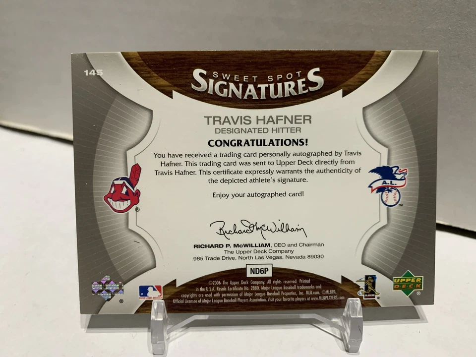 Upper Deck Sweet Spot 2006 puntada roja tinta azul automático Travis Hafner/120 Indians Foto 2 de 2