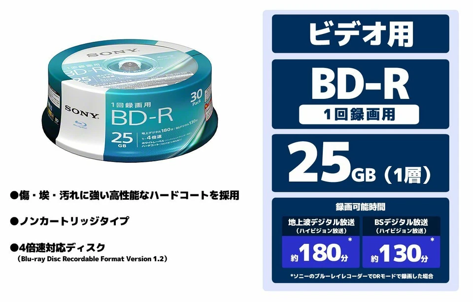 Blu-ray Disc for SONY Video 30BNR1VJPP4 BD-R 1 layer: 4x 30 pack - Image 2 of 2