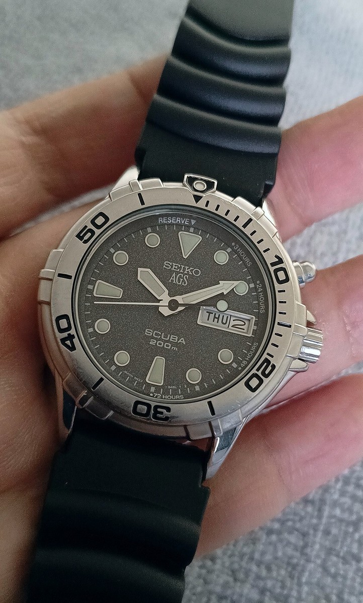 SEIKO AGS キネティック 腕時計 ブラック 美品 NICE SEIKO AGS KINETIC 5M23-6A60 SCUBA 200M. BLACK DIAL