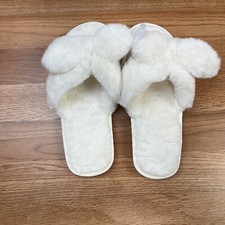 NY Co New York  Company Fuzzy Slides Slippers White Size L 7/8 Women's NEW