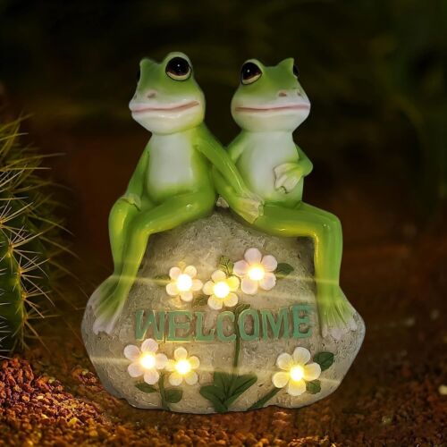 Solar Frogs Garden Decor LightOutdoor Statue with Succulent and 6 LED Lights New
