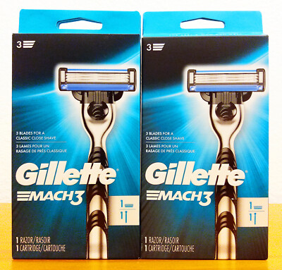 Gillette Mach3 Men's 3-Blade Razor, 1 Handle with 1 Cartridge, Pack of 2