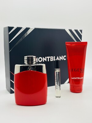 Mont Blanc Legend 3pc Set Men Parfum Spray 3.3 oz Mini 0.25 oz Shower Gel 3.3 oz