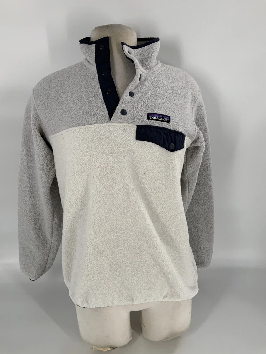 Patagonia Synchilla Pullover Fleece XS Women White Gray 4 Snaps Poly YGI  B3-178