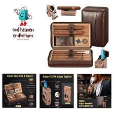 Cigar Humidor, Leather Cigar Case with Cigar Lighter, Cigar Cutter V Cut, Cig...
