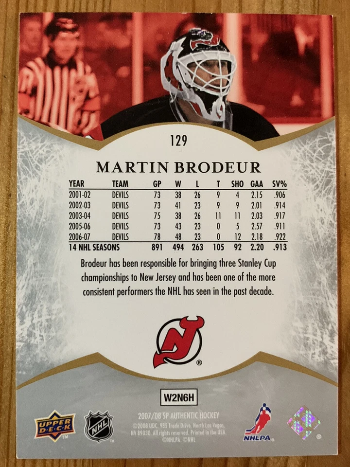 2007-08 SP AUTHENTIC SP NOTABLES #129 MARTIN BRODEUR 994/1999 - Image 2 of 2