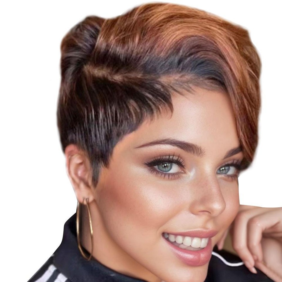 Short Black Brown Boy Cut Hair Wigs Pixie Cut Afro Wavy Wig For Women short-black-brown-boy-cut-hair-wigs-pixie-cut-afro-wavy-wig-for-women