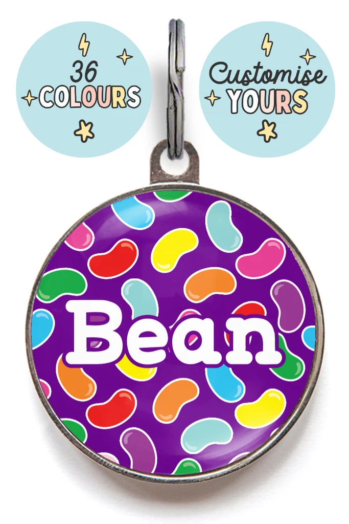 Personalised Dog ID Tag Custom Pet Name Collar Tag Bean Food 36 Colours