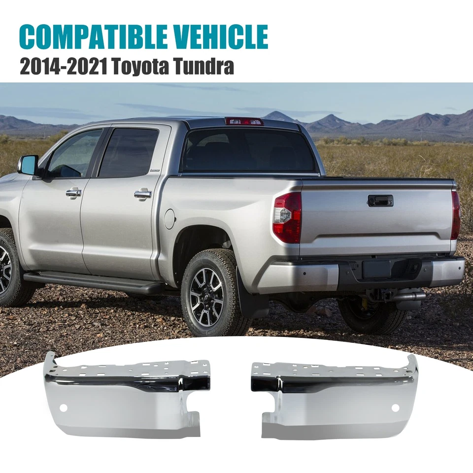 Bumper End Set For 14-21 Toyota Tundra Rear W/Sensor Hole Chrome Extension Foto 2 de 4