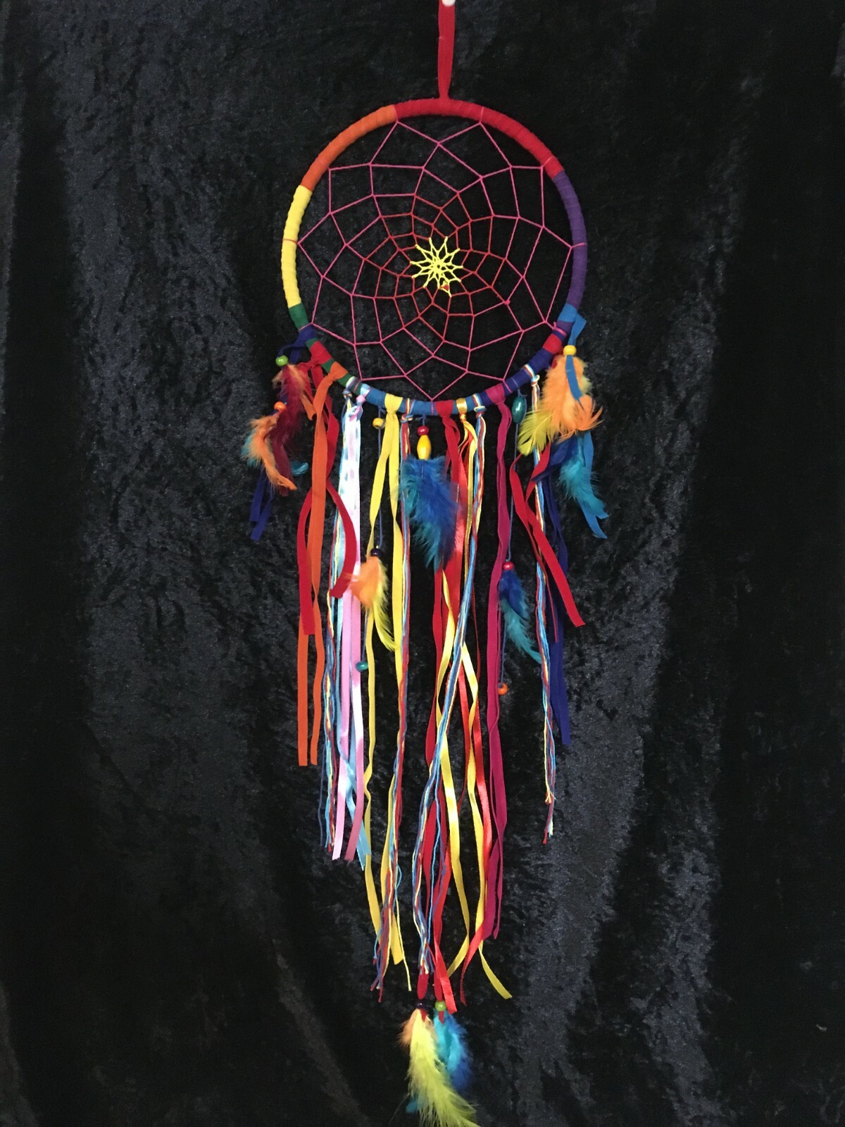 A Beautiful Vibrant Rainbow Coloured Dream Catcher Hanging Length 80 cm approx