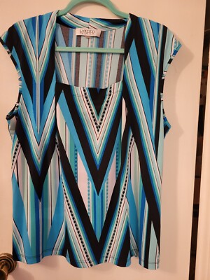 KASPER XL/1X Sleeveless Top Blouse Shirt Green/Blue/Black Stretch Women Tank