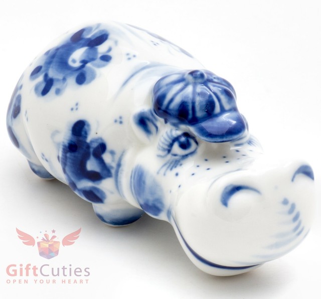 Hippopotamus Gzhel porcelain figurine hippo handmade | eBay