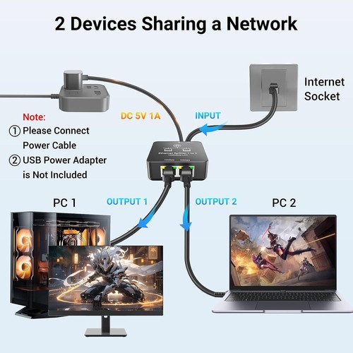 Ethernet Splitter 1 to 2 out with Cat 6 Internet Cable 1000Mbps RJ45 Adapter - 第 8/11 張圖片