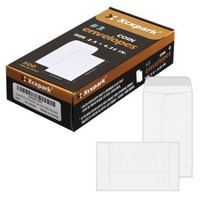 500 PCS 3 Coin Envelopes, 21/2'' x 41/4'' inches White Kraft Envelopes Class...