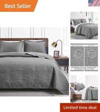 Contemporary King Size Quilt Set with Coin Pattern - 3-Piece Bedding Ensemble