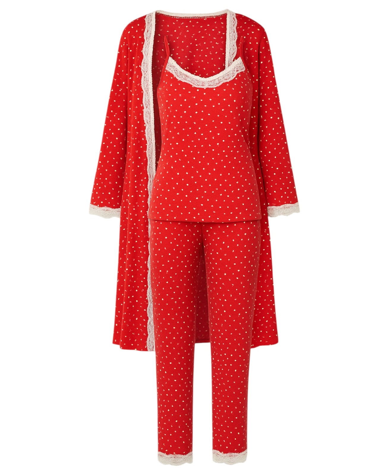 Conjunto de pijama de mujer de 3 piezas con encaje pijama de casa look de manga larga