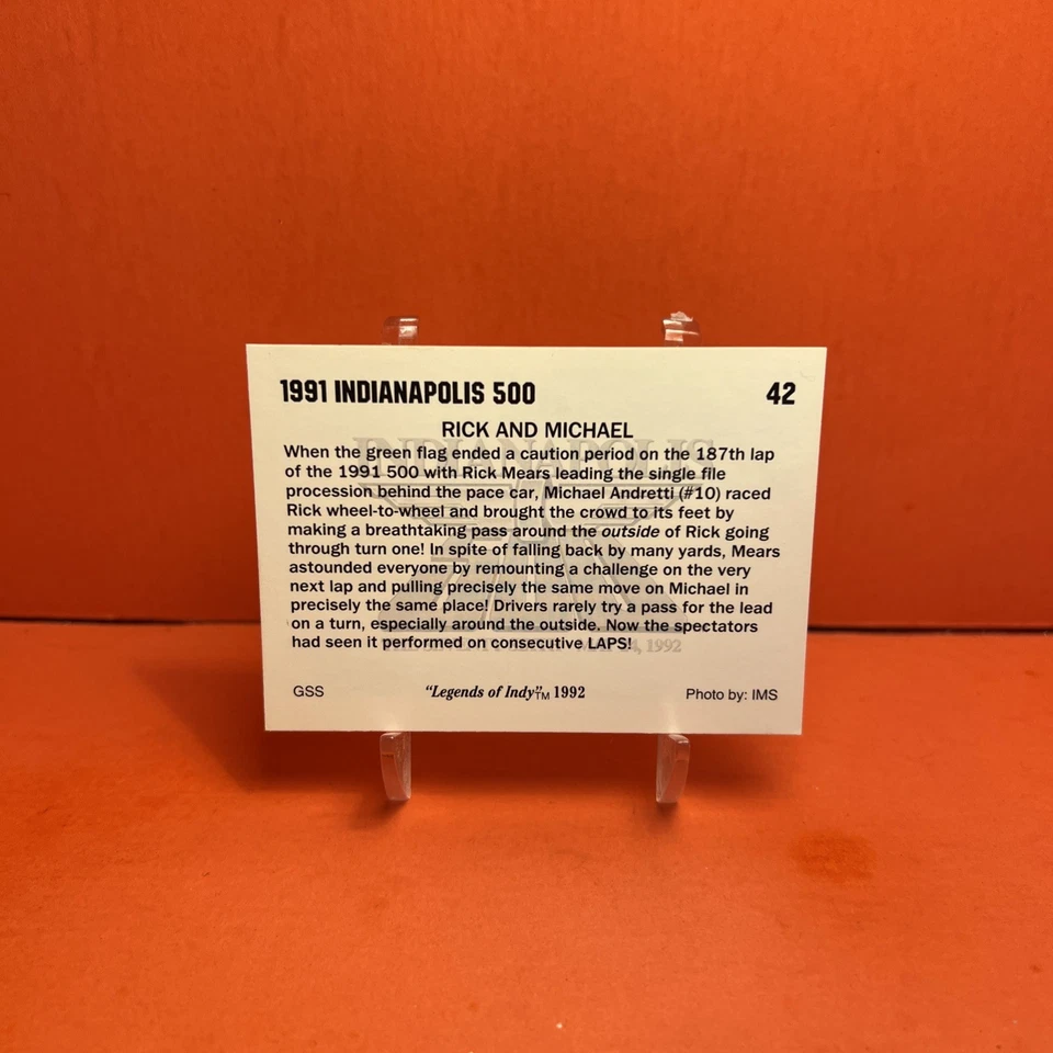 1992 Collegiate Collection Legends of Indy Michael Andretti HOF 42 NM🦄 - Image 2 of 2