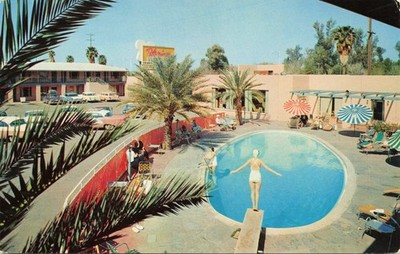 Phoenix Arizona Flamingo Hotel Pool View VTG Petley Standard Postcard Unposted
