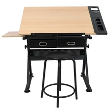 Adjustable Height Degree Drafting Drawing Table Craft Tiltable Tabletop & Stool 