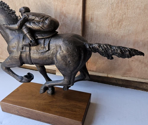 Antique Austin Sanfilippo Bronze Sculpture Race Horse Jockey Statue Wooden Base - Picture 3 of 14