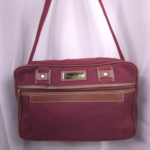 Vintage Oscar De La Renta Burgundy Canvas Travel Shoulder Bag Carry On Luggage