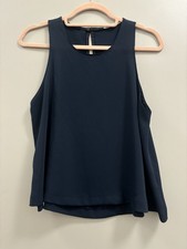 Womens Navy Solid Sleeveless Tank Top Round N...