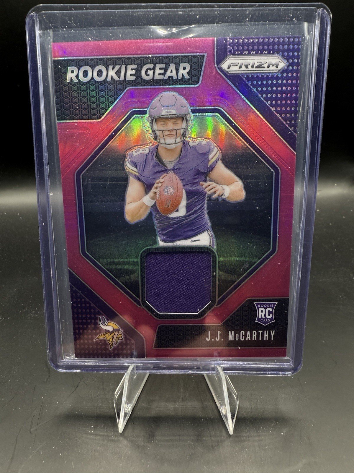 2024 Panini Prizm - Rookie Gear J.J. McCarthy #RG-JJM Pink Prizm (MEM, RC)