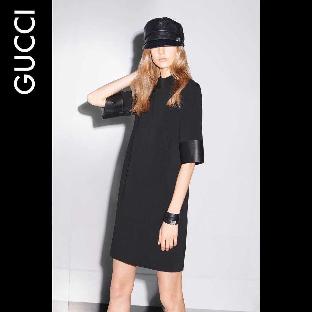 Gucci abito finto collo manica 5 8 rayon nero 34 XS 63832c