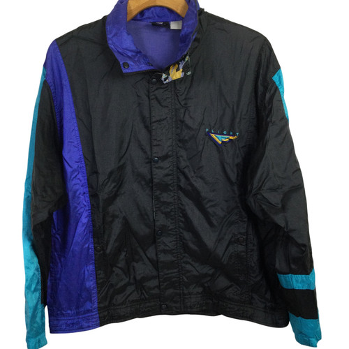 Vintage 1990s Nike Flight Mens Windbreaker Track Jacket Black Deep Purple Size S