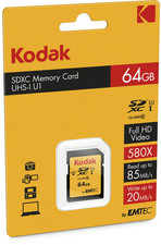 Kodak SDXC 64GB UHS-I U1 Memory Card V10 Premium 85MB/s Full HD Video Photos