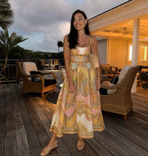 New ZIMMERMANN Resort Linen Floral Print Camisole Midi Dress